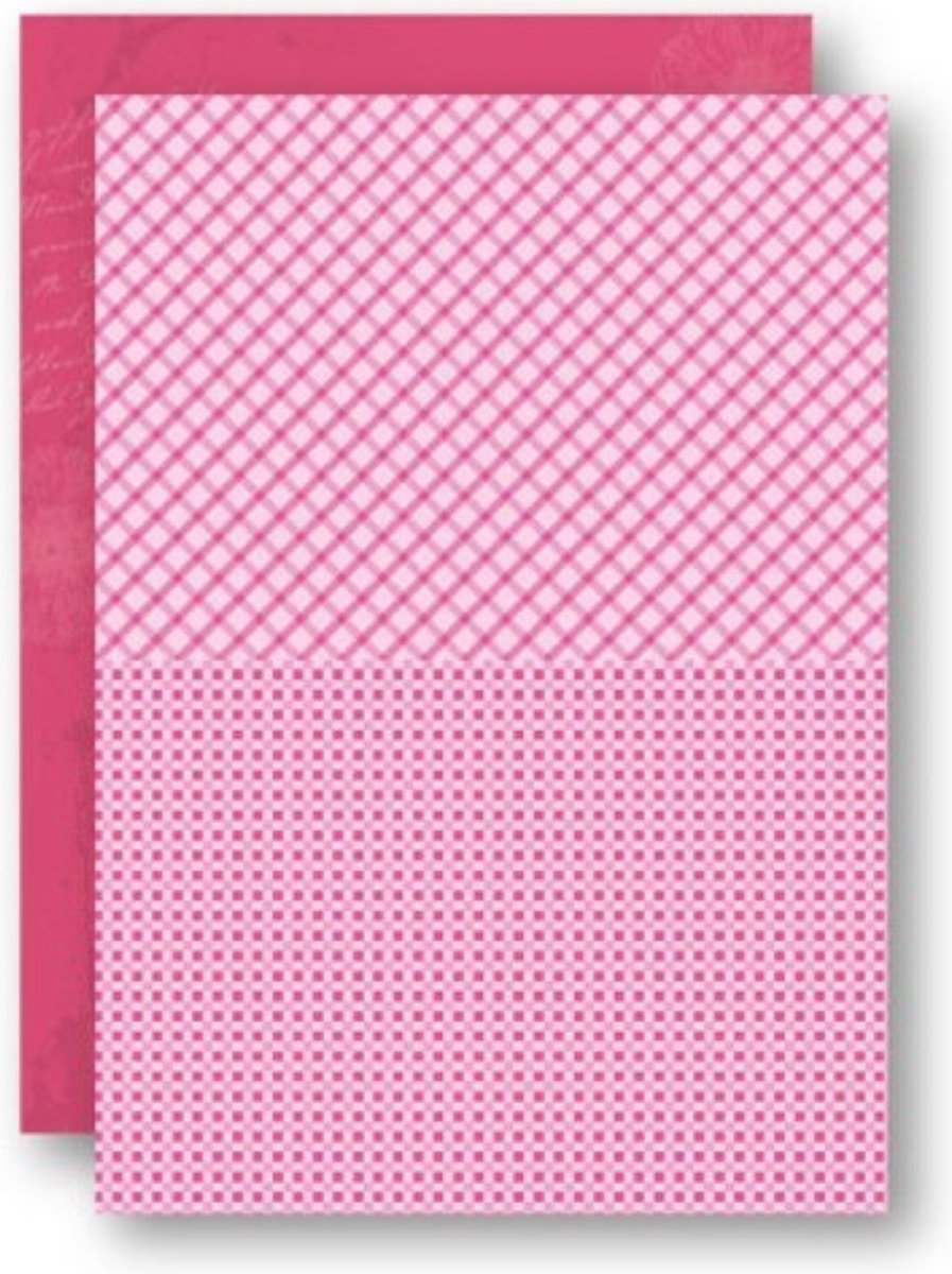 NEVA007 Nellie Snellen Background decoupage sheet A4 - 5 achtergrondvellen dubbelzijdig - roze squares - ruit vierkanten rose - pink - papier